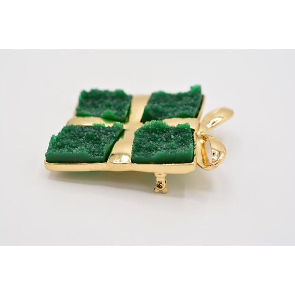 Vintage Christmas Present Pin Brooch Crystal Geode Gift Box Gold Green BinAQ - Picture 7 of 12